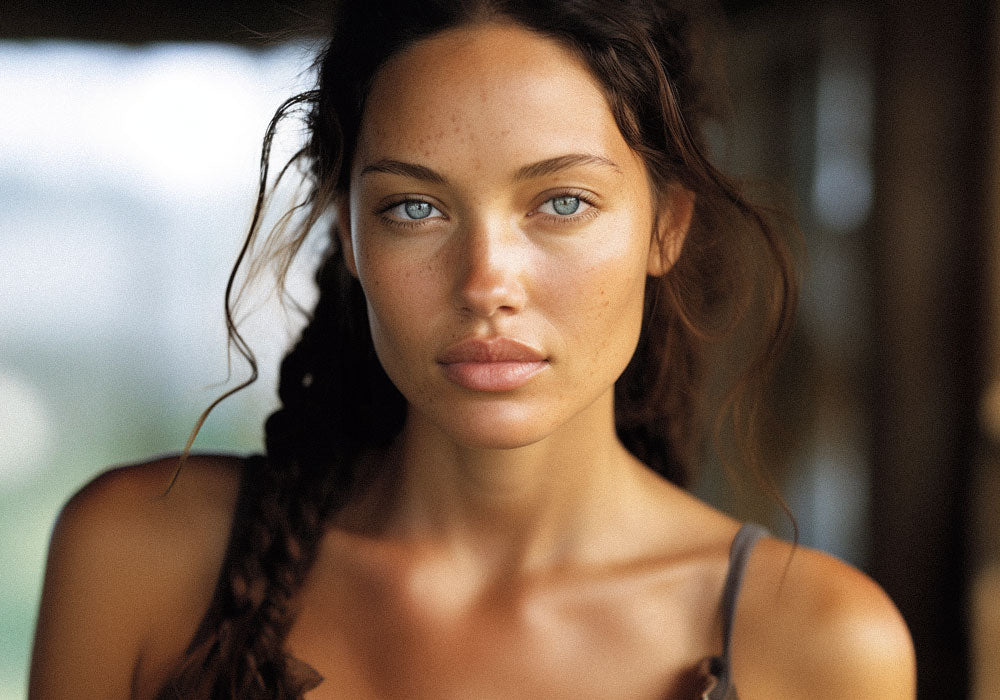 Visual representation of a Maori model's eyes, promoting Carol Priest's eye cream for addressing fine lines and dark circles, essential for youthful eyes.