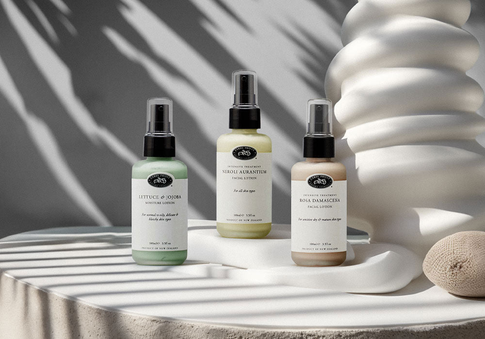 Carol Priest's certified vegan skincare products harmonizing with nature's beauty.