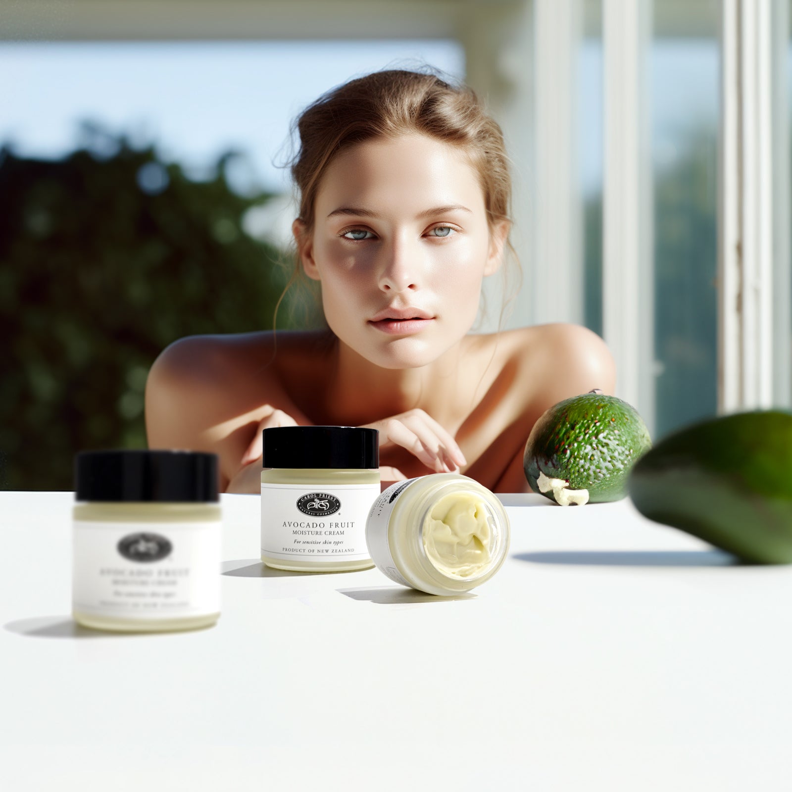 Carol Priest Avocado Fruit Moisture Cream with a Model