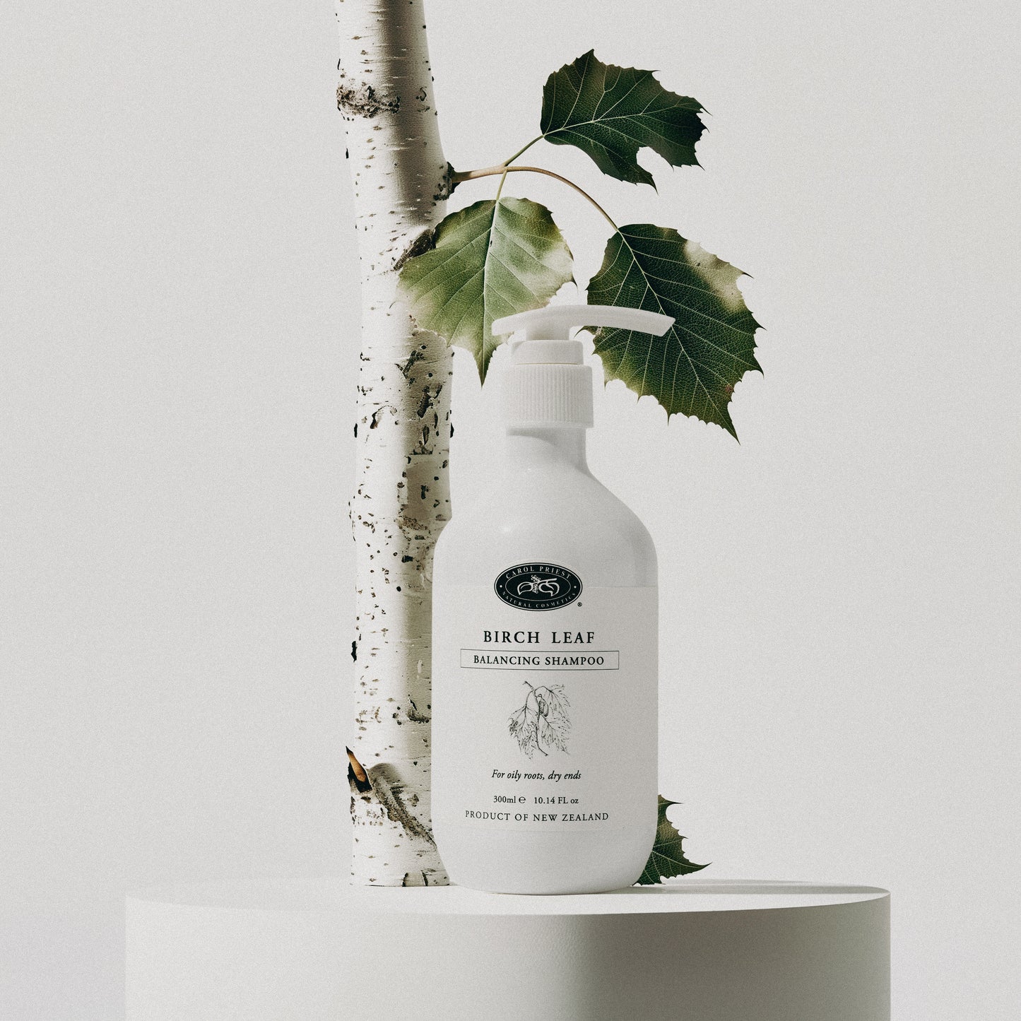 carol priest birch leaf shampoo, enriched with rosemary oil & extract, baobab peptides, provitamin B5 and manuka honey