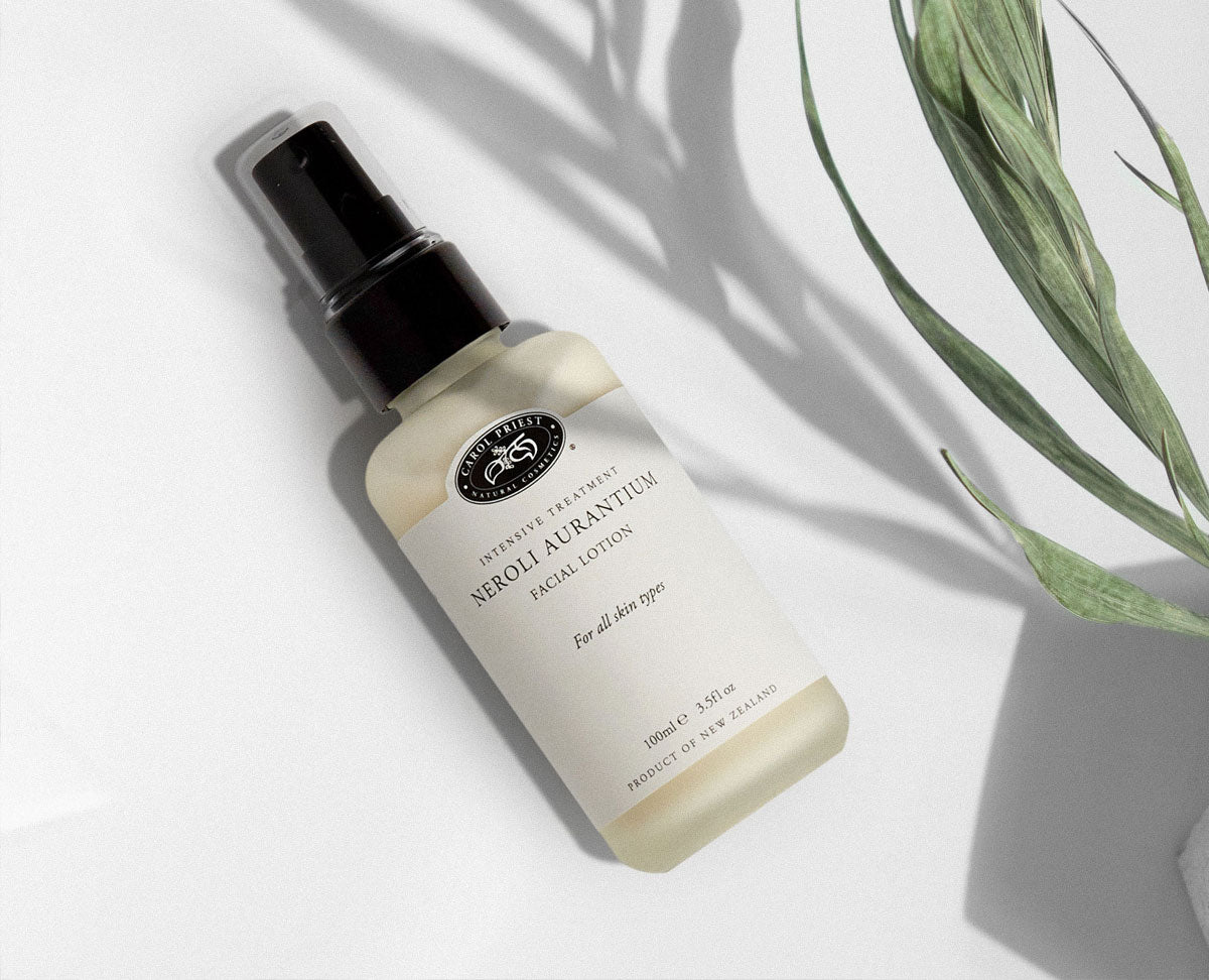 Capturing the essence of nature and simplicity with Carol Priest's Neroli Aurantium Facial Lotion, a testament to the brand's natural skincare approach.