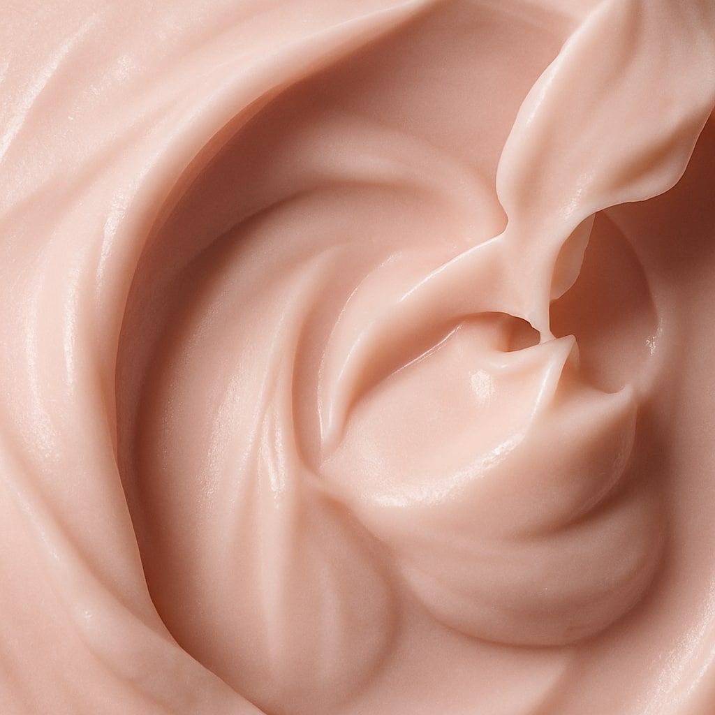 Explore texture of the Rose & Almond Oil Cleansing Cream from Carol Priest, a natural and organic skincare solution for anti-aging purposes.