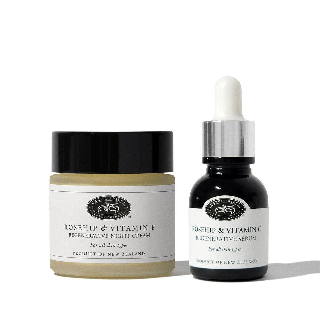 front photo of Rosehip Regenerative Duo - rosehip & vitamin e regenerative night cream and rosehip & vitamin c regenerative serum