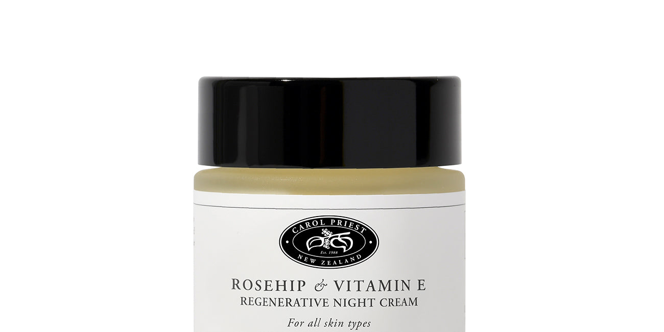 Image displaying Rosehip & Vitamin E Regenerative Night, a natural and organic cosmetic product from Carol Priest.