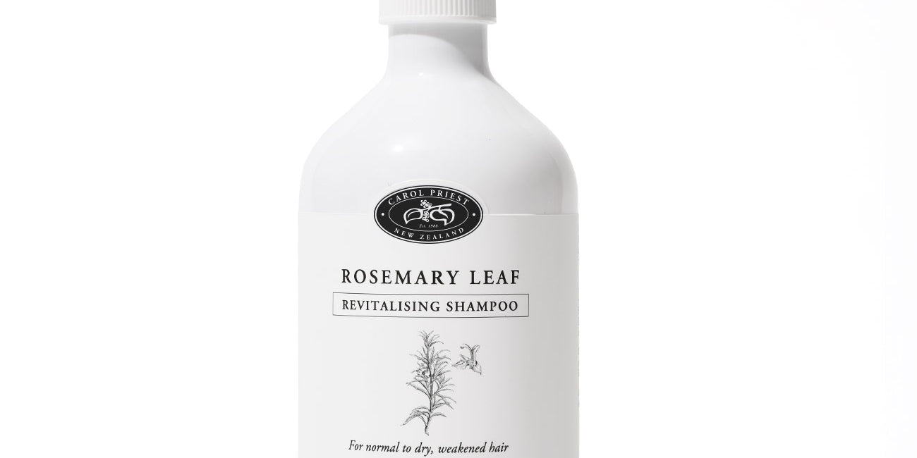 carol priest rosemary shampoo, enriched with rosemary oil & extract, baobab peptides, provitamin B5 and manuka honey